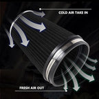 MUGE RACING 6" 152 mm High Flow Inlet Air Filter, Air Intake Cone Filter Replacement Performance Washable Clamp-On Dry, 8'' Tall(Black)