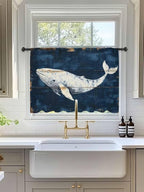 Sheer Curtains 54 Inch Length, Ocean Whale Blue Semi Sheer Curtains Light Filtering Window Treatment, Coastal Vintage Wooden Grain Privacy Voile Drapes for Living Room Bedroom 52x54 Inch