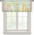 Easter Sheer Valances for Windows 54"x18", Light Filtering Kitchen Curtains Valance, Gnomes Flowers Duck Eggs Green Lattice Wooden Rod Pocket Chiffon Curtains for Living Room Bedroom Cafe