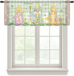 Easter Sheer Valances for Windows 60"x18", Light Filtering Kitchen Curtains Valance, Gnomes Flowers Duck Eggs Green Lattice Wooden Rod Pocket Chiffon Curtains for Living Room Bedroom Cafe