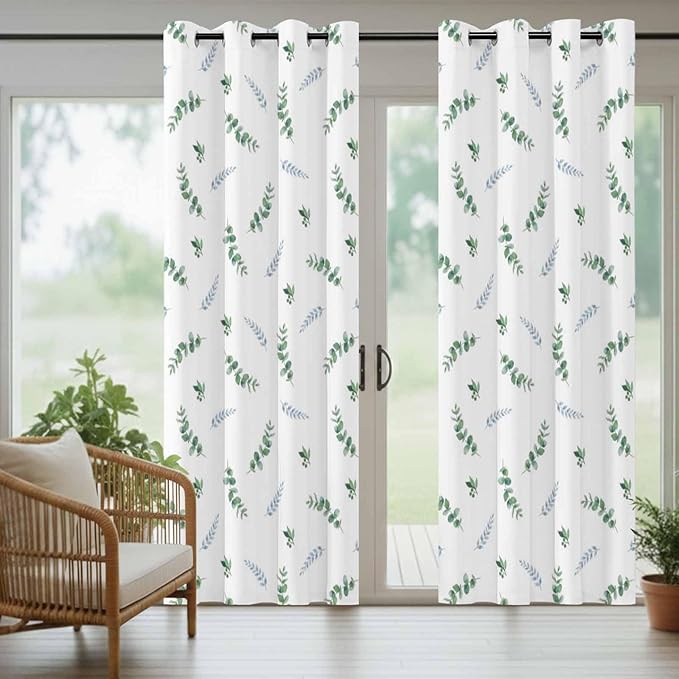 Leaf Outdoor Curtains for Patio Summer Jugal Leaves Pastoral Plant Waterproof Outside Curtains with Grommet Top Weatherproof Curtain for Cabana Pergola Gazebo, 2 Pack, 54" W x 108" L