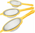 LemonRoad Set of 3 Stainless Steel Mesh Strainer 304 Fine Mesh Filters with Ergonomic Handles and Hanging Ears for Oil Filter Skimming Grease and Foam (Yellow)