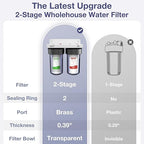 SimPure Whole House Water Filter System, 2 Stages Clear Home Water Pre-Filtration with Carbon and Sediment Filters, Reduce Odor, Chlorine, Taste, Iron, 1" NPT Brass Port, BPA Free(DB10C-2)