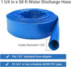 Eastrans 1-1/4'' x 50ft Blue PVC Lay-Flat Backwash Hose for Swimming Pools, Heavy Duty Discharge Hose Reinforced Pool Drain Hose, Weather Resistant Ideal for Water Transferring