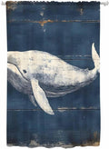 Sheer Curtains 72 Inches Long, Ocean Vintage Whale Semi Sheer Curtains Light Filtering Window Treatment, Summer Retro Wood Grain Privacy Voile Drapes for Living Room Bedroom 52x72 Inch