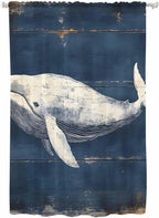 Sheer Curtains 63 Inch Length, Ocean Vintage Whale Semi Sheer Curtains Light Filtering Window Treatment, Summer Retro Wood Grain Privacy Voile Drapes for Living Room Bedroom 52x63 Inch