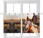 Farm Horses Kitchen Curtains 36 Inch Length, Small Window Curtains Tab Top, Farmhouse Barn Funny Animals Butterfly Light Filtering Short Window Treatments Tier Drapes 27.5"x36" 2 Panel