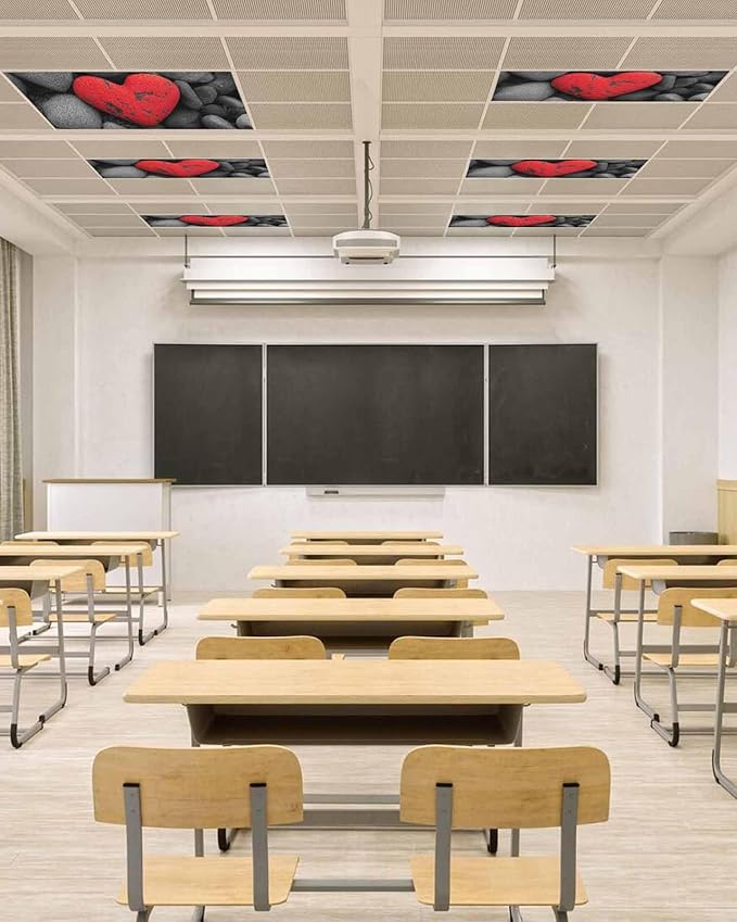 Fluorescent Light Covers for Ceiling Lights Love Heart Stone Magnetic Light Filters 3 Pack 4x2 ft Black Red Ceiling Lights Cover for Classroom Office School Home Drop Lamp Decor