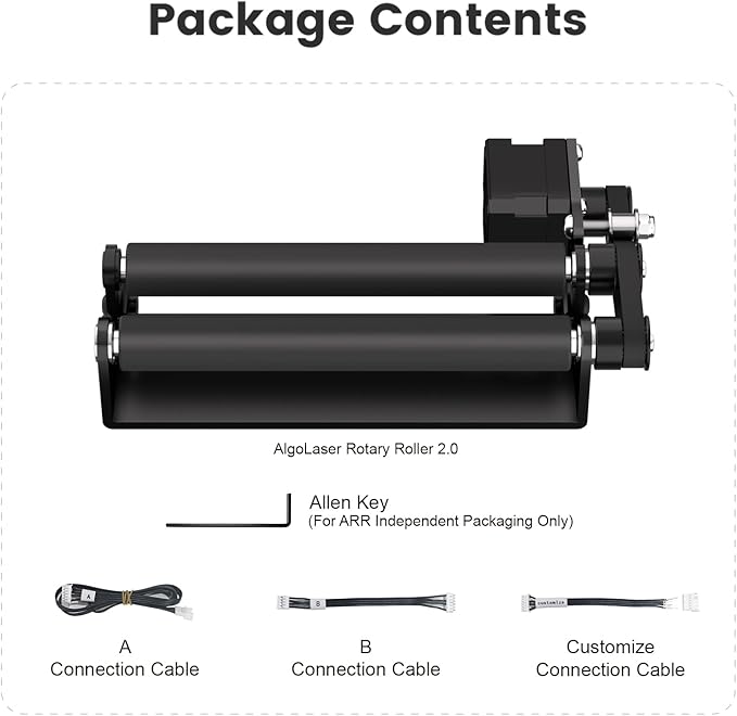 Algolaser Rotary Roller for Pixi Laser Engraver – Y-Axis Rotary Module for Cylindrical Object Engraving – Compatible with LightBurn, LaserGRBL – No Laser Function