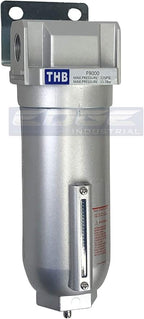 HEAVY DUTY INDUSTRIAL RATED HIGH FLOW PARTICULATE FILTER, IN-LINE WATER TRAP FOR COMPRESSED AIR LINE SYSTEMS, 5 MICRON WITH METAL BOWL (3/4" NPT, 11oz)