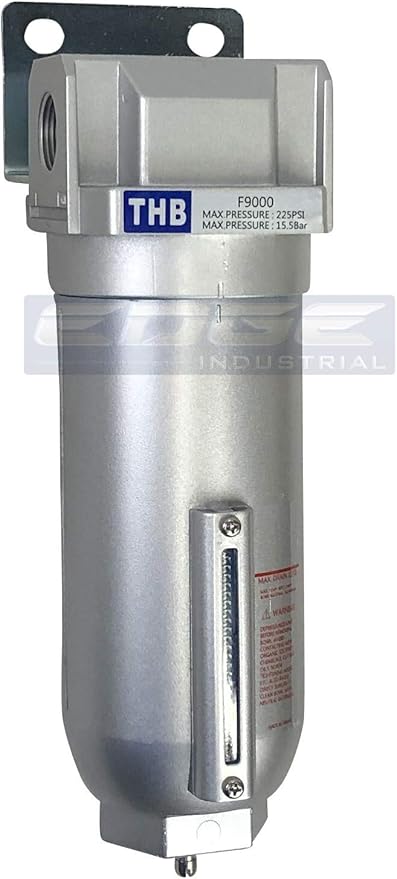 HEAVY DUTY INDUSTRIAL RATED HIGH FLOW PARTICULATE FILTER, IN-LINE WATER TRAP FOR COMPRESSED AIR LINE SYSTEMS, 5 MICRON WITH METAL BOWL (1" NPT, 11oz)
