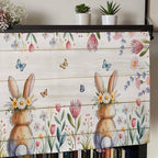 Easter Curtain Valances for Windows, Kitchen Valance Window Treatment, Spring Bunny Butterfly Botanical Wooden Grain Light Filtering Block Curtains for Bathroom/Bedroom/Living Room 42'' x 12''