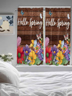 Spring Flowers Living Room Curtains 72 Inches length, Watercolor Farmhouse Colorful Wooden Grain Window Treatment Curtain Drapes, Light Filtering Drapes for Bedroom Laundry Room, 52"x72", 2 Panels