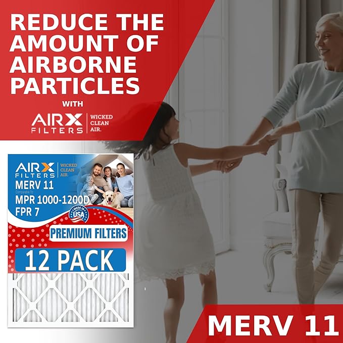 24x24x1 Air Filter MERV 11 Rating, 12 Pack of Furnace Filters Comparable to MPR 1000, MPR 1200 & FPR 7 - Made in USA by AIRX FILTERS WICKED CLEAN AIR.