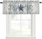 Texas Star Blue Curtain Valances for Windows, Kitchen Valance Window Treatment, Farmhouse Country Branches Wooden Grain Light Filtering Block Curtains for Bathroom/Bedroom/Living Room 54'' x 18''