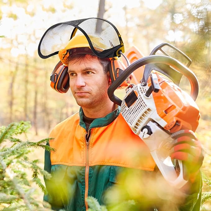 Amylove 4 Pcs Safety Face Shield with Mesh Weed Whacking Face Shield Masks Chainsaw Gardening Weed Mover Protection (Yellow)
