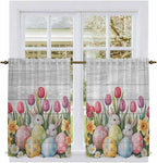 Easter Kitchen Curtains 54 Inch Long 2 Panel Set, Rod Pocket Window Curtains Panels, Retro Spring Bunny Eggs Tulip Farm Wooden Grain Light Filtering Privacy Draperies for Bedroom Laundry 42"W x 54"L