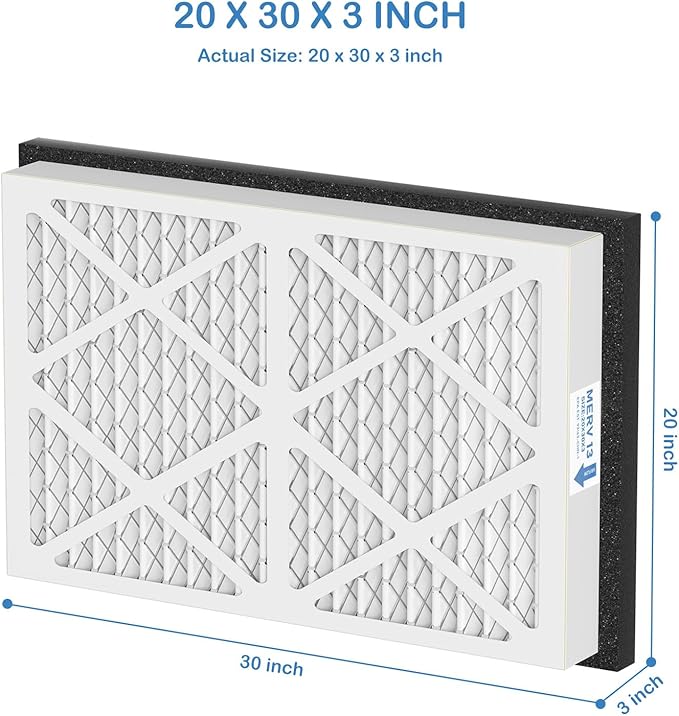 20x30x3 MERV 13 Pleated Air Filters Replacement Compatible with Zephyr VGF Series 20x30x3 Whole Home Return Air Grille Filter, MERV13 Air Filtration System, 2 Pack