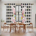 Easter Window Curtains 72 Inch Long 2 Panel Set,Rod Pocket Long Curtains & Drapes,Spring Rabbits Ears Feet Wildflowers Black Plaid Light Filtering Window Treatment for Bedroom Living Room 52"W x 72"L