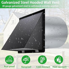 7 Inch Hooded Wall Vent with Mesh and Damper, 7'' Exhaust Vent Cover Cap for Kitchen Range Hood/Dryer/Laundry/Bathroom Exhaust Fan,Outside Wall Vent Hood Exterior Duct Vent Cap-Galvanized Steel,Black