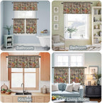 Spring Flowers Kitchen Curtain Set, Farmhouse Vintage Black Plaid Wood Grain Window Valance and Tiers 36" Length, Light Filtering Short Curtains Valance for Cafe Bathroom Bedroom 54"x18"