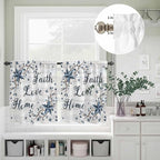 Kitchen Curtains Tiers and Valance Set of 3, Farmhouse Light Filtering Window Curtain Set, Blue Country Texas Star Vintage Berries Wooden Rod Pocket Curtain Drapes for Living Room, 36 Inches Tiers