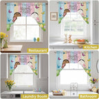 Swag Valance Curtains, Happy Easter Rabbit Butt Egg on Daisy Leaf Rod Pocket Valances Swag Topper for Kitchen Windows, Bufferfly on Wood Barn Light Filtering Short Curtain for Bedroom Bathroom 56x36In