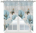 Spring Floral Swag Valances for Windows, Vintage Tulips Flower Butterfly Retro Wood Blue Rod Pocket Kitchen Curtains Valance, Kitchen Window Curtains Swag for Cafe Living Room, 2 Panels, 36x63 inch