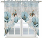 Spring Floral Swag Valances for Windows, Vintage Tulips Flower Butterfly Retro Wood Blue Rod Pocket Kitchen Curtains Valance, Kitchen Window Curtains Swag for Cafe Living Room, 2 Panels, 36x63 inch