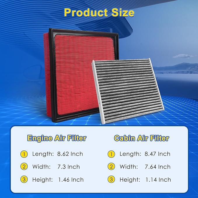 Cabin & Engine Air Filter Kit for 2016-2018 Rav4 2.5L(Hybrid)