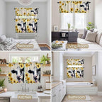 Kitchen Curtains Tiers and Valance Set of 3, Cow Sunflowers Light Filtering Window Curtain Set, Country Vintage Animals Floral Leaves Rod Pocket Curtain Drapes for Cafe, Living Room, 36 Inches Tiers