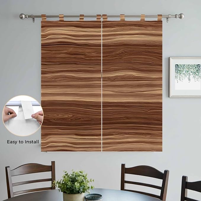 Brown Western Bathroom Curtains 63 Inch Length, Window Curtains Tab Top, Vintage Farmhouse Wood Barn Door Light Filtering Window Treatments Drapes 52"x63" 2 Panel