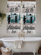 Farmhouse Bear Camper Van Tree Window Valance Curtains, Vintage Wood Grain Light Filtering Kitchen Valance with 3-inch Rod Pocket for Living Room Bathroom Bedroom,2 Panel,42x63In