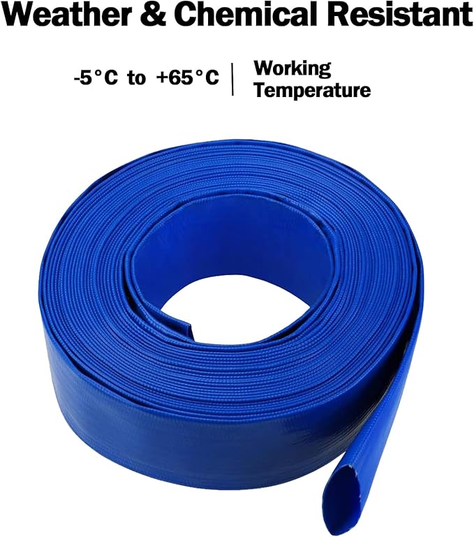 Eastrans 2" x 25 FT Pool Backwash Hose, Heavy Duty Flat Discharge Hose, Weather and Burst Resistant, Best Hoses for Inground Pools, Pool Filter & Pool Drain Hose with 2 Hose Clamps
