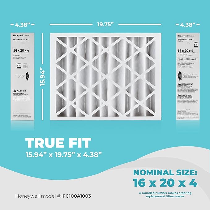 16x20x4 Air Filter Replacement MERV 11, FC100A1003 Pleated HVAC AC Furnace Filters with Wholesalehome Cleaning Cloth, 2-Pack (Actual Size: 15.94 x 19.75 x 4.38 Inches)