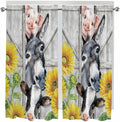 Farmhouse Bedroom Curtains 63 Inches length, Watercolor Sunflowers Animals Printed Wood Grain Window Treatment Curtain Drapes, Rod Pocket Curtain Panels for Living Room Kitchen, 42"x63", 2 Panels
