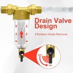 Spin Down Sediment Filter, Inline Water Filter for Home Well Water, 40/100/200 Micron Whole House Prefilter Filtration System, 1" MNPT + 3/4" FNPT + 3/4"MNPT, Lead-Free Brass