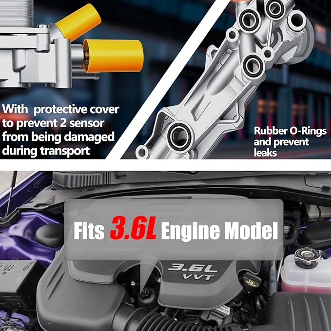 Full Aluminum Engine Oil Cooler 3.6 Oil Filter Housing Compatible with 2011-2023 Charger Challenger Caravan Journey Durango Avenger Town Country 200 300 Wrangl-er Grand Cherok-ee Ram