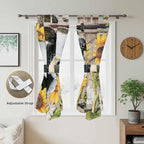 Retro Farmhouse Flower Bedroom Curtains 72 Inch Length, Window Curtains Tab Top, Yellow Sunflowers Cow Barn Doors Brown Light Filtering Window Treatments Drapes 52"x72" 2 Panel