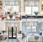 Easter Curtain Valances for Windows, Kitchen Valance Window Treatment, Spring Watercolor Bunny Eggs Wood Grain Teal Blue Light Filtering Block Curtains for Bathroom/Bedroom/Living Room 54'' x 18''