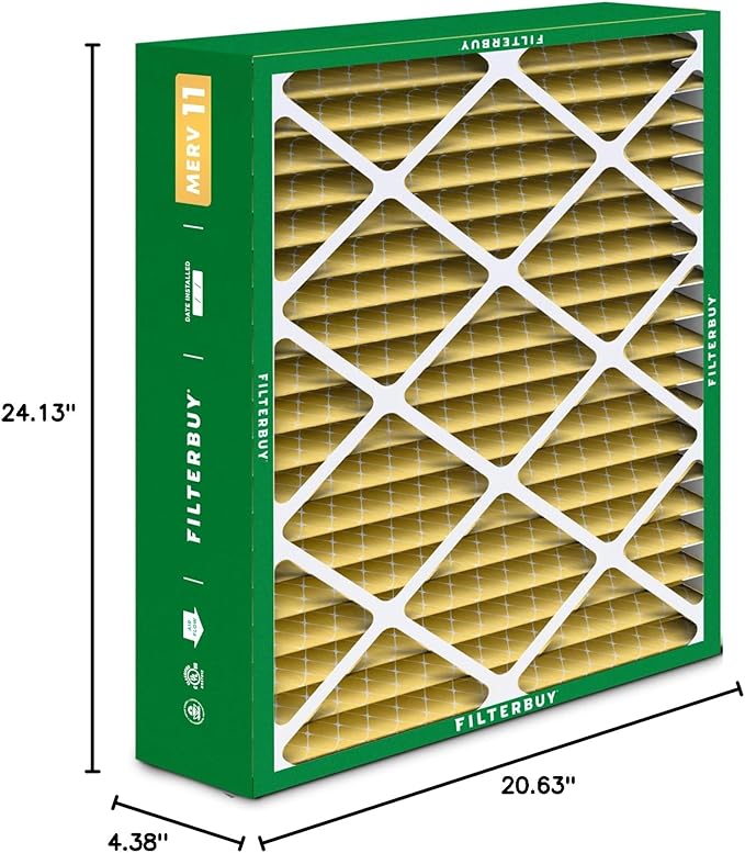 Filterbuy 21x24.5x5 Air Filter MERV 11 Superior Pet & Allergy Defense (3-Pack), Electrostatic Pleated HVAC AC Furnace Filters for Rheem, Ruud, and Protech (Actual Size: 20.63 x 24.13 x 4.38)