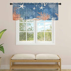 Ocean Corals Sheer Valance Curtains, Summer Beach Coral Sea Stars Dark Blue Light Filtering Kitchen Valances Rod Pocket Voile Curtain Window Treatment for Bedroom/Living Room/Basement 54Wx18L