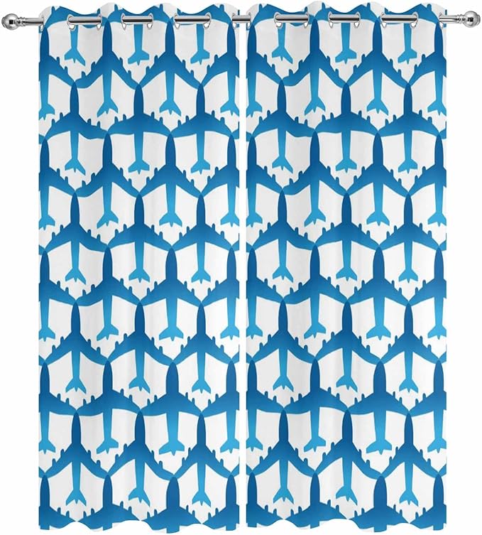 Outdoor Curtains for Patio Waterproof Weatherproof Blue Aircraft Porch Curtains for Outside Modern Abstract Art Gradient Airplane Grommet Privacy Drapes for Pergola Gazebo Cabana, 2 Panels,54W"x95"L