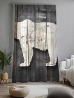 Sheer Curtains 84 Inches Long, Vintage White Brown Bear Semi Sheer Curtains Light Filtering Window Treatment, Retro Country Rustic Wood Grain Privacy Voile Drapes for Living Room Bedroom 52x84 Inch