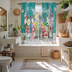 Spring Flowers Kitchen Curtains, Farmhouse Watercolor Teal Wood Grain Light Filtering Window Curtain Panels, 2Pcs Rod Pocket Window Treatments Set for Living Room Bathroom Bedroom 42x63 Inches