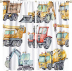 Kids Excavator Curtains, Retro Truck Tractor Machinery Construction Vehicle Crane Digger Mixer Rod Pocket Decorative Windows Curtain for Teens Girls Boys Room 84x84in (30% Blackout)
