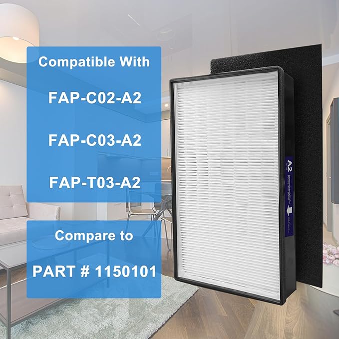 A2 Filter Replacement for 3M Filtrete Room A2 Models FAP-C02-A2 FAP-C03-A2 FAP-T03-A2, 2 Post-Filters + 4 Carbon pre-Filters, Part No.1150101