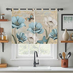 Spring Flowers Kitchen Curtains 45 Inch Length, Short Cafe Window Curtains Tab Top, Vintage Rustic Tulips Floral Butterfly Khaki Light Filtering Window Treatments Tier Drapes 27.5"x45" 2 Panel