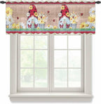 Ladybug Gnome Sheer Valance Curtains, Country Summer Rustic White Yellow Daisy Floral Wood Grain Light Filtering Kitchen Valances Rod Pocket Voile Curtain for Bedroom/Living Room/Basement 54Wx18L
