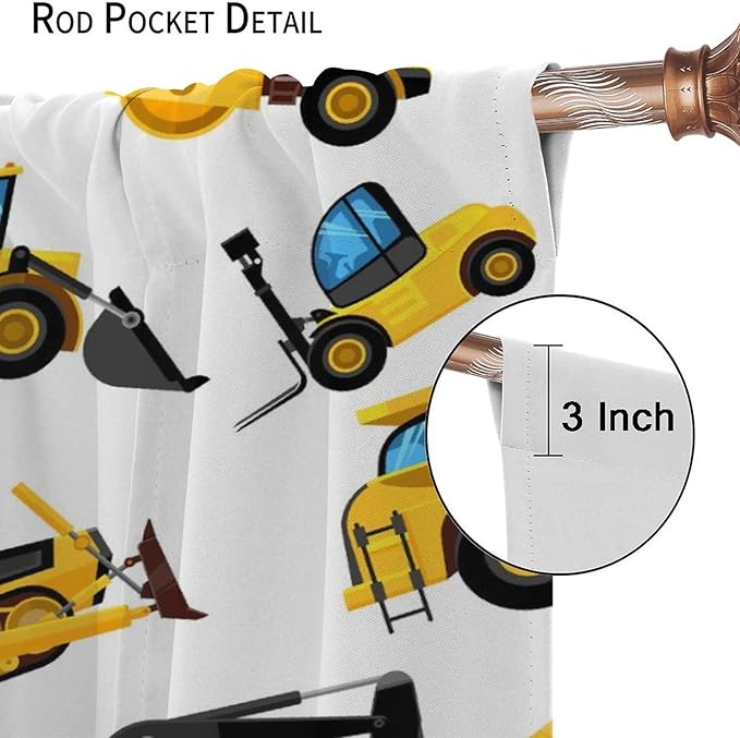 Kids Construction Equipment Window Curtains, Excavator Tractor Tow Truck Rod Pocket Decorative Windows Curtain for Children Teens Boys Girls Room Decor 63x72in (30% Blackout)